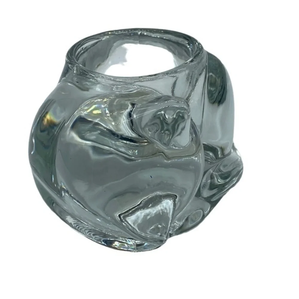 Indiana Glass Crystal Sleeping Cat Votive Candle Holder Clear
